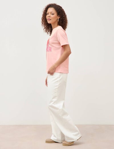 T-shirt droit col rond manches courtes rose saumon femme