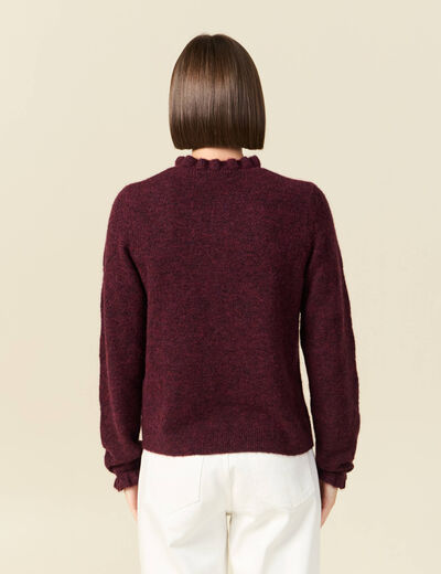 Pull col montant manches longues bordeaux femme