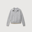 Pull droit col polo manches longues gris femme