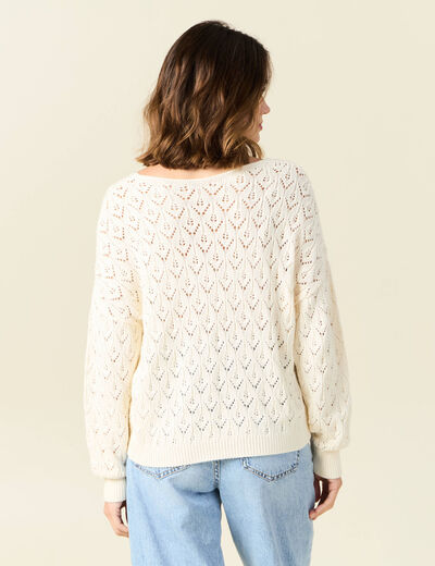 Pull manches longues ajouré creme femme