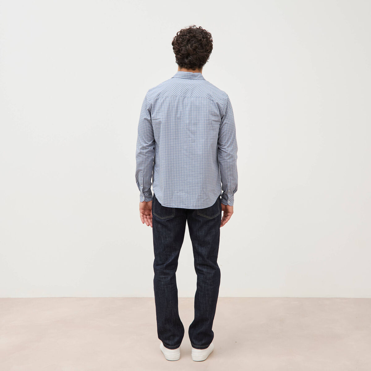 Chemise col am&eacute;ricain manches longues bleu gris homme