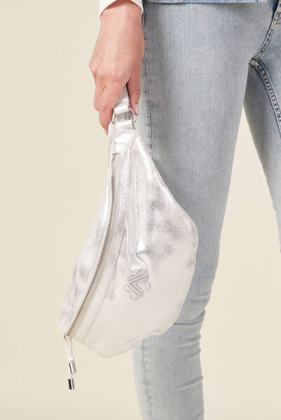 Sac sling métallisé couleur argent femme
