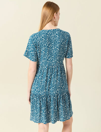 Robe évasée manches courtes bleu femme