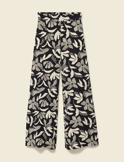Pantalon large taille haute noir femme