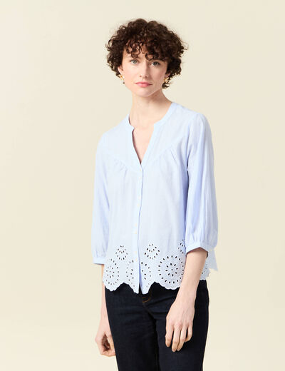 Chemise manches 3/4 brodée blanc femme