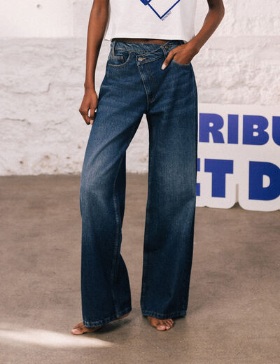 Jeans loose taille haute en coton denim stone femme