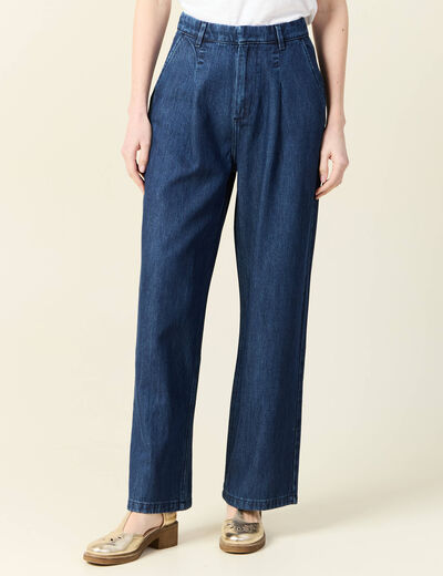 Jeans large &agrave; pinces denim brut femme