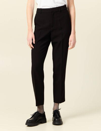 Pantalon cigarette à pinces noir femme