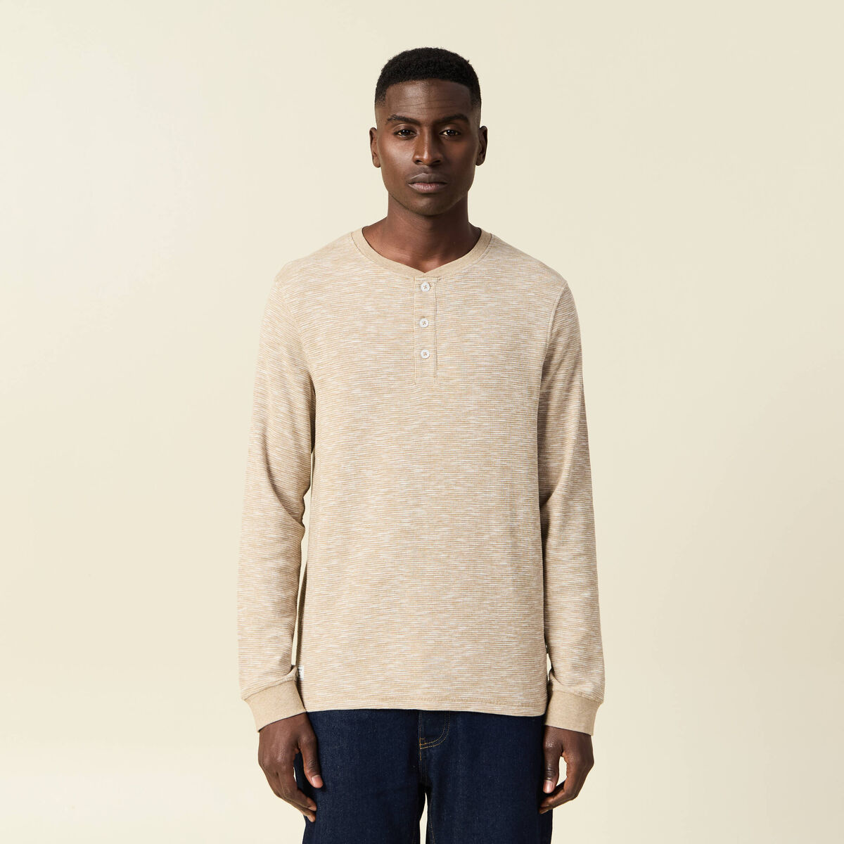T-shirt en coton manches longues vert kaki homme