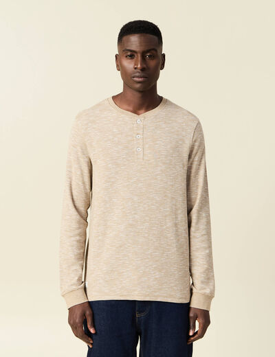 T-shirt en coton manches longues vert kaki homme