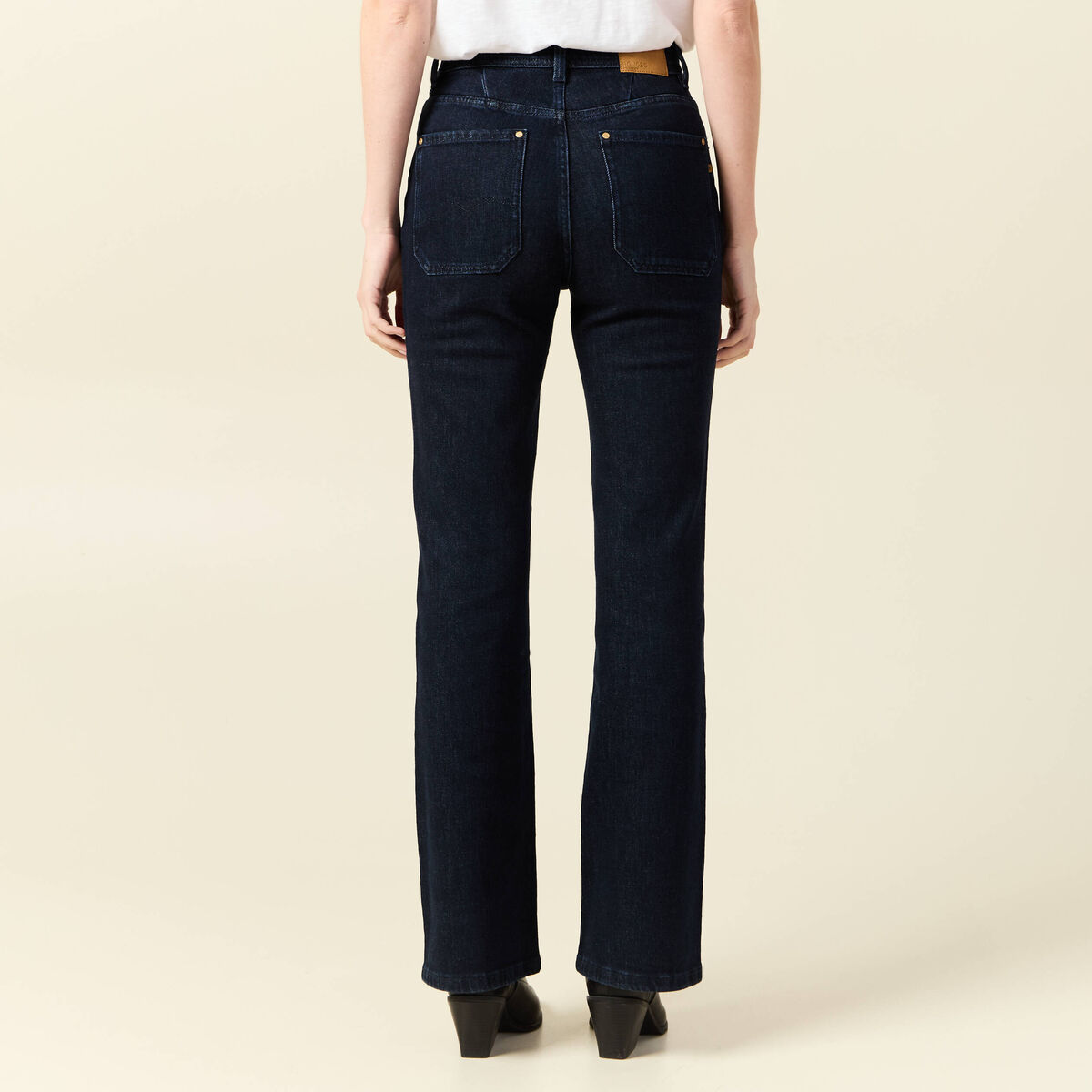 Jeans flare taille haute denim brut femme