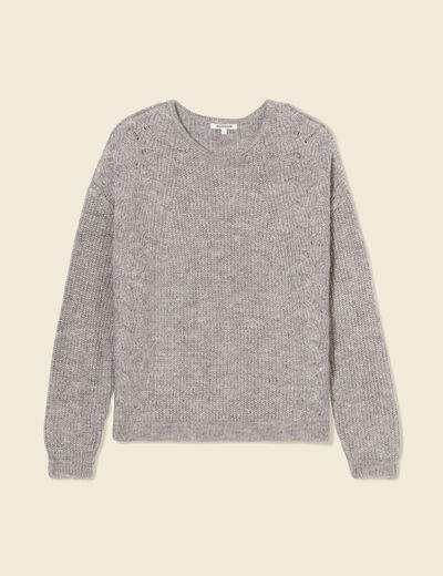 Pull manches longues ajouré gris femme