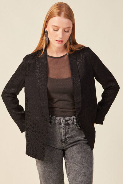 Veste blazer droite satin noir femme