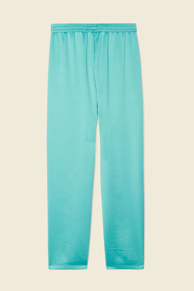 Pantalon large fluide satin bleu turquoise femme