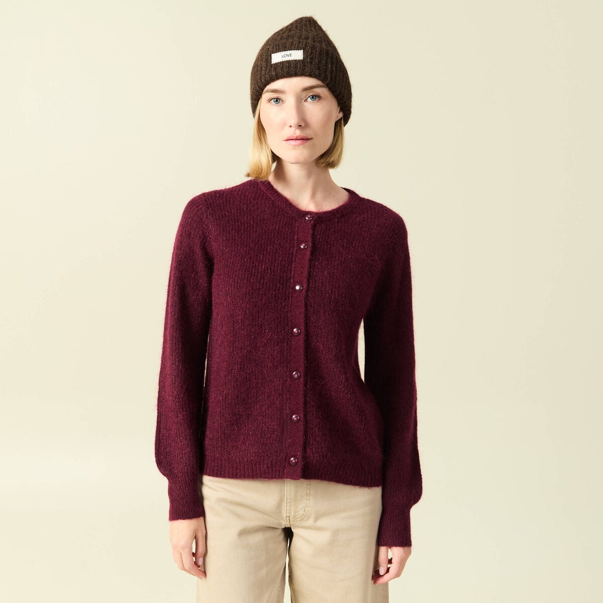 Gilet manches longues bordeaux femme