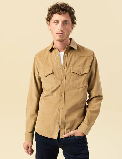 Chemise col classique manches longues beige homme