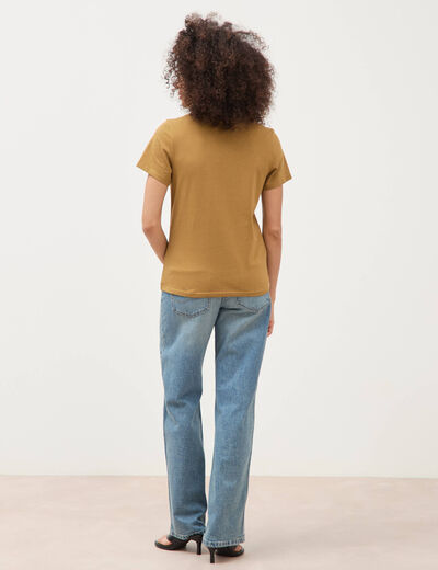 T-shirt cintr&eacute; col rond manches courtes camel femme