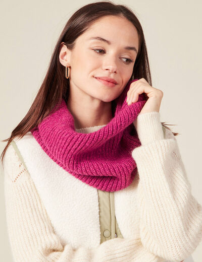 Snood tricoté fabriqué en France rose fushia femme