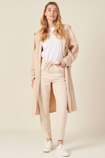 Jeans slouchy ceinturé denim blanc femme