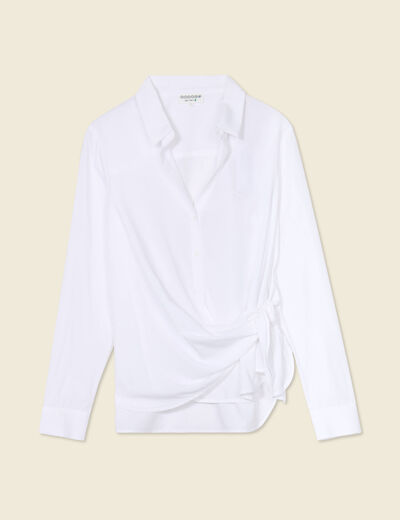 Chemise manches longues nouée blanc femme