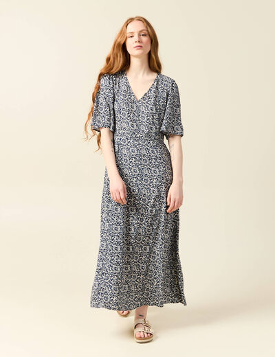 Robe longue trapèze bleu femme