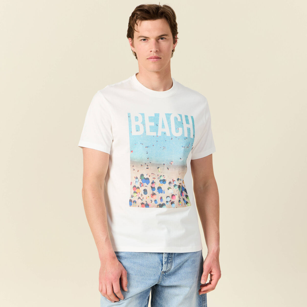 T-shirt manches courtes ecru homme