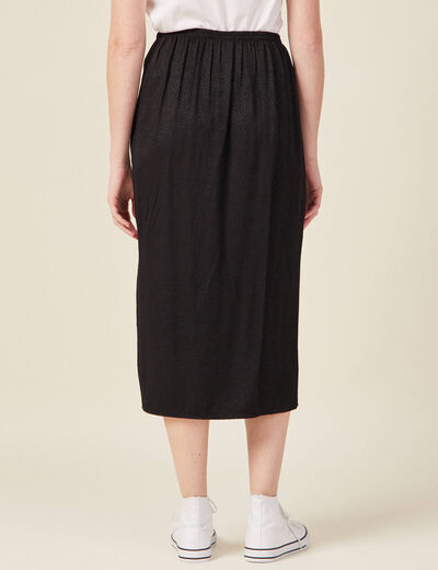 Jupe midi droite fendue satin noir femme