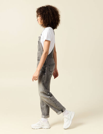 Salopette jeans taille standard denim snow gris femme