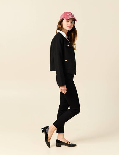 Veste tweed boutonnée noir femme