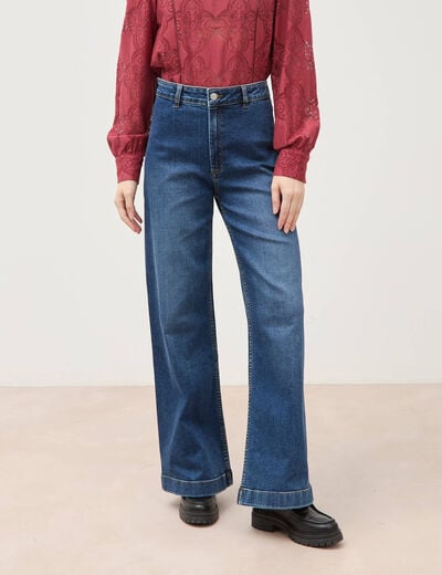 Jeans large taille haute denim stone femme