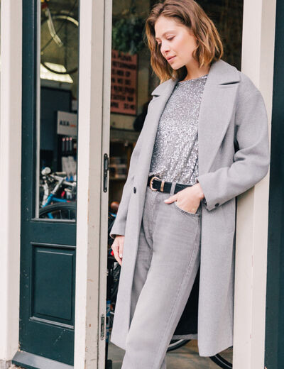 Manteau oversize long gris femme