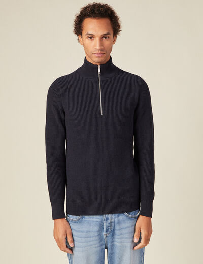 Pull manches longues bleu marine homme