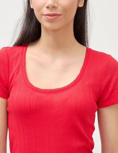 T-shirt ajust&eacute; col rond manches courtes rouge femme