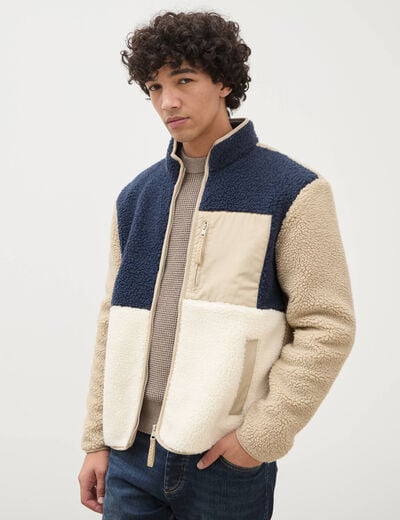 Veste droite sherpa manches longues ecru homme