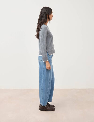 Pull droit col rond manches longues gris clair femme