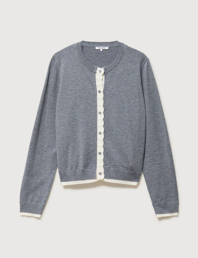 Gilet droit manches longues col rond gris femme