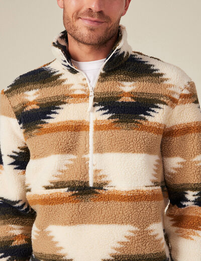 Sweat col camionneur zippé ecru homme