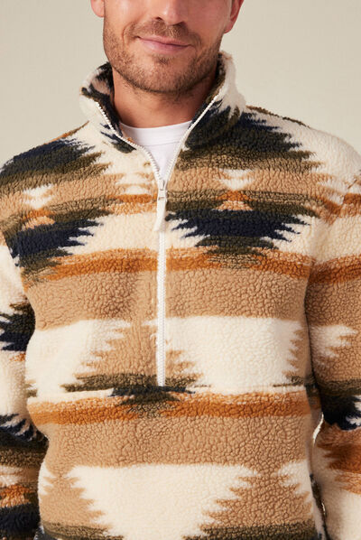 Sweat col camionneur zippé ecru homme