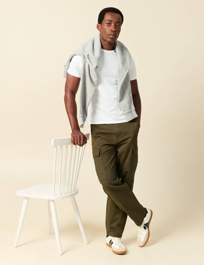 Pantalon cargo battle bi-mati&egrave;re coton vert kaki homme