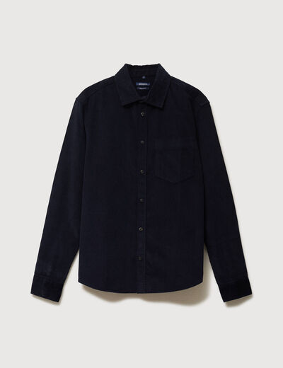 Chemise col classique en velours bleu marine homme