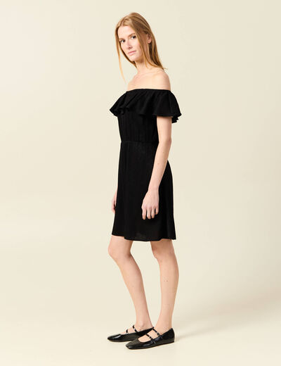 Robe col carré manches courtes noir femme