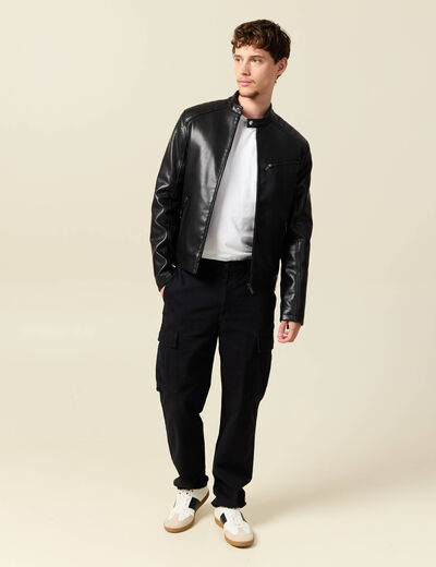 Veste manches longues col biker noir homme