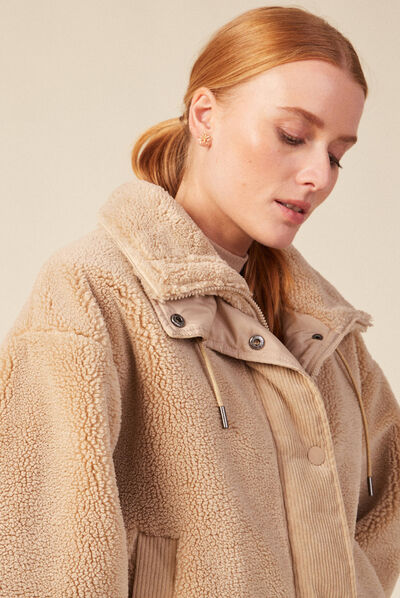 Blouson imitation laine mouton beige femme