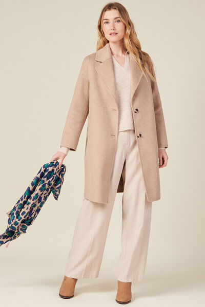 Manteau droit long boutonné marron clair femme
