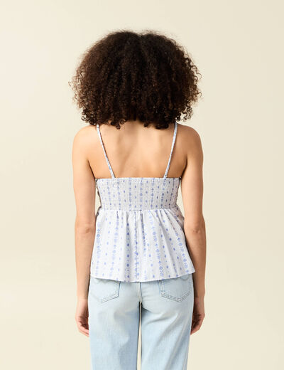 Top col droit à bretelles en coton bleu clair femme