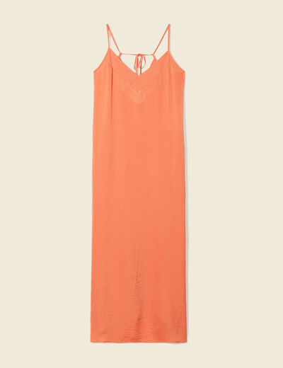 Robe longue droite satin orange foncé femme