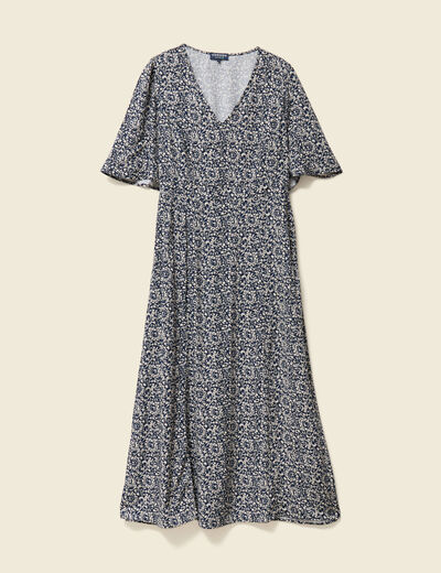 Robe longue trapèze bleu femme