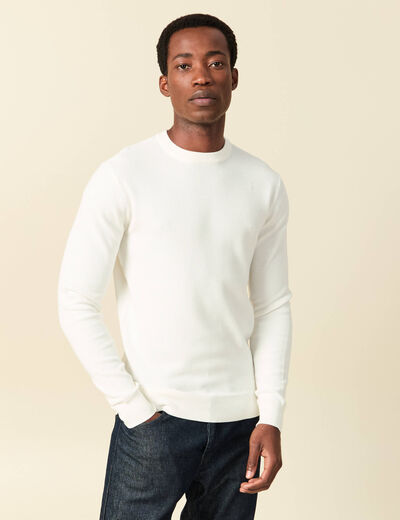 Pull fin col rond manches longues ecru homme
