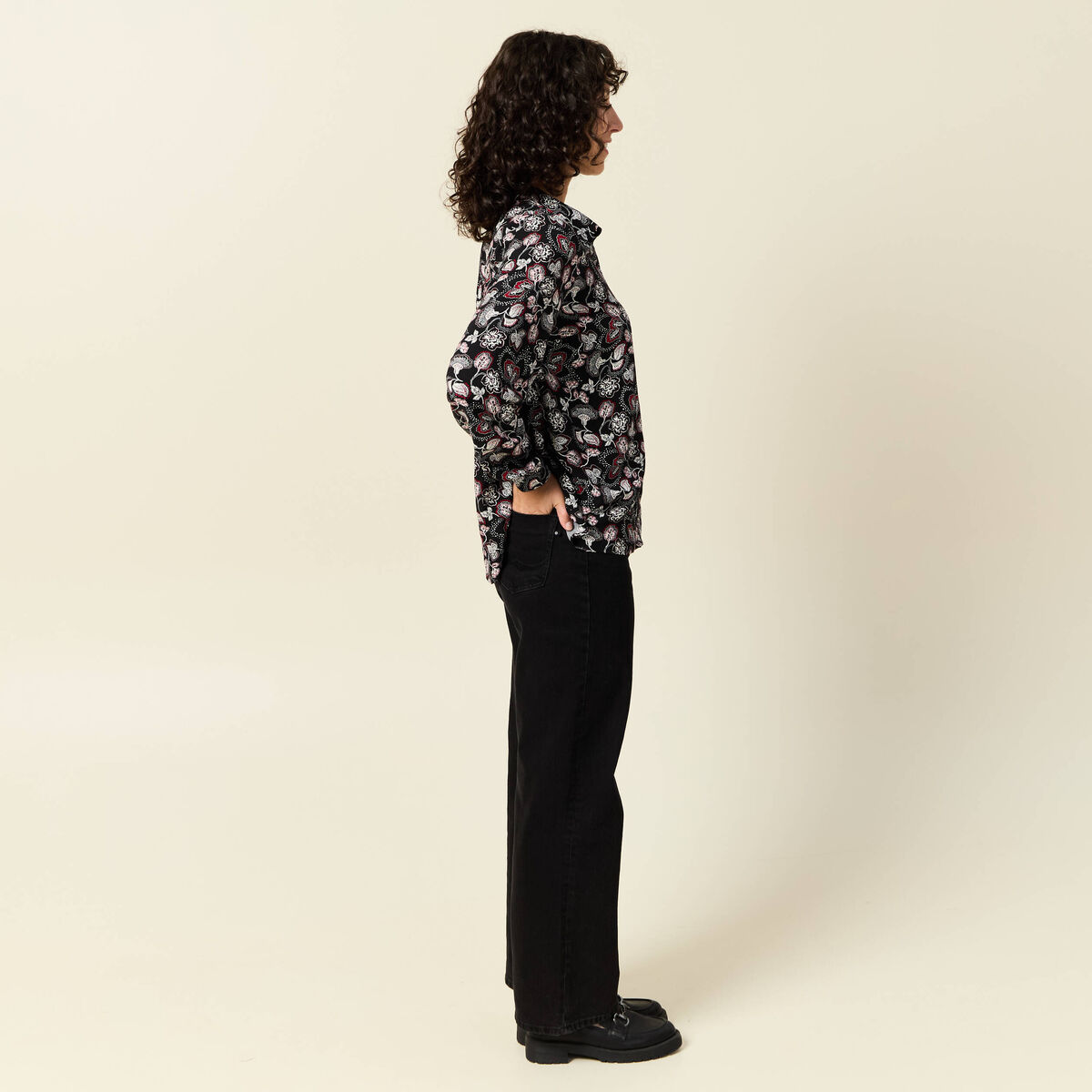 Chemise manches longues fluide noir femme
