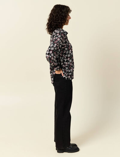 Chemise manches longues fluide noir femme